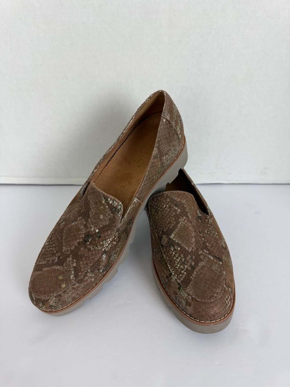 Vionic Amber Loafer Brown Gold Snake Print Orthotic Slip-On Shoes